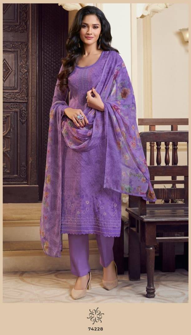 SILKINA - ROYAL CREPE 48 by vinay fashion 74221 To 74228 Designer Festive Suits Collection Beautiful Stylish Fancy Colorful Party Wear & Occasional Wear DIGITAL PRINTED ROYAL CREPE WITH EMBROIDERY Dresses At Wholesale Price